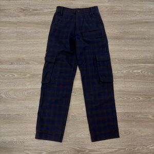 Zara Womens Utility Plaid Dark Blue Checkered Cargo Pants sz XS